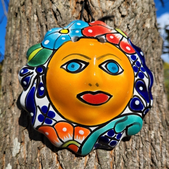 Talavera Red Clay Pottery Floral Sun Round Wall Hanging Made in Mexico - Picture 3 of 12